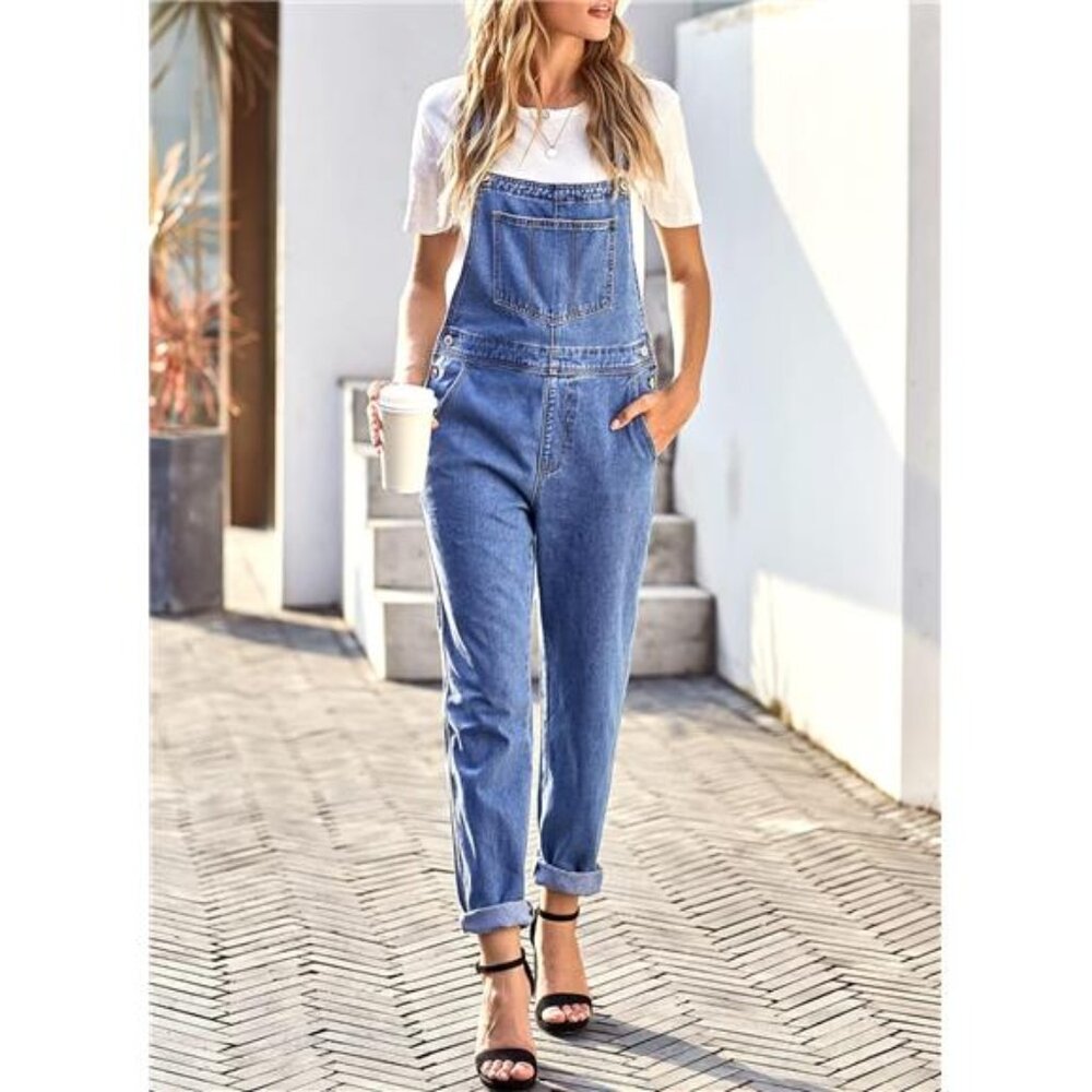New Women's Adjustable Stretch Denim Bib Overalls - Casual Jumpsuit Jeans Pants - Picture 5 of 6